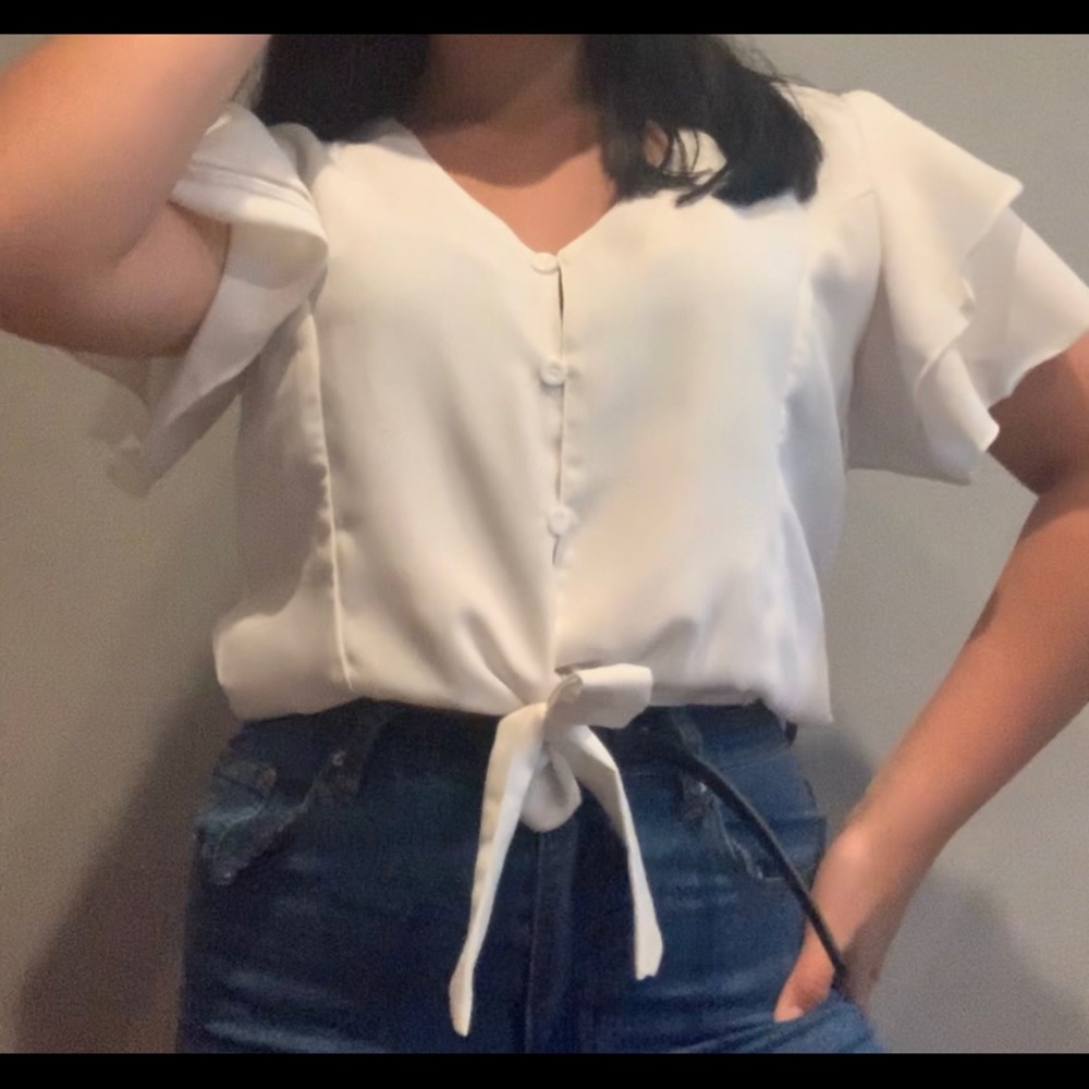 White Ruffled Blouse - Picture 3 of 4